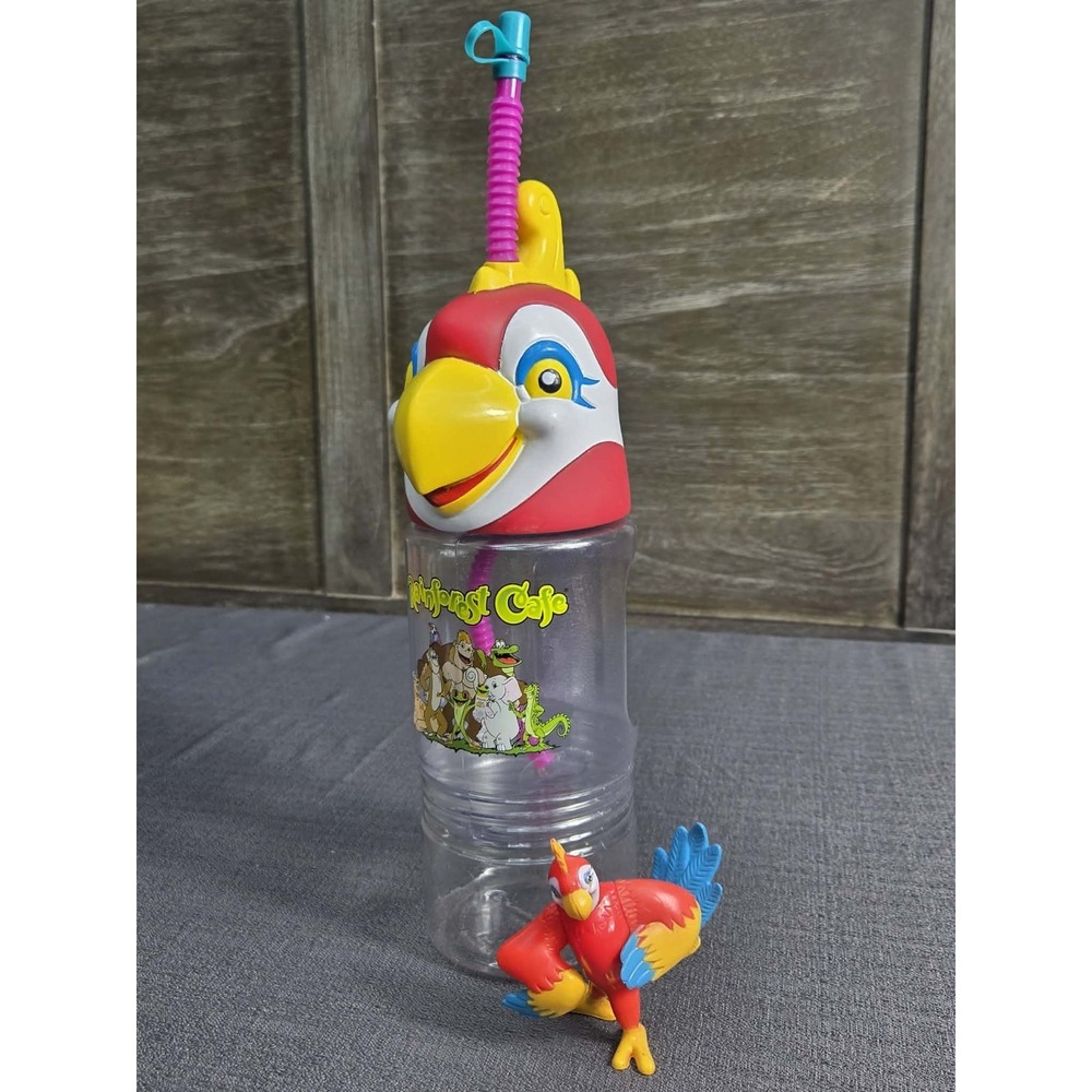 Rainforest Cafe Rio Parrot Souvenir Sipper Cup Straw Figure Toy Drink Bottle